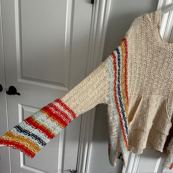 Easel LA Knit Pullover Hooded Stripe Sweater Medium Ivory Oversized - Picture 3 of 9